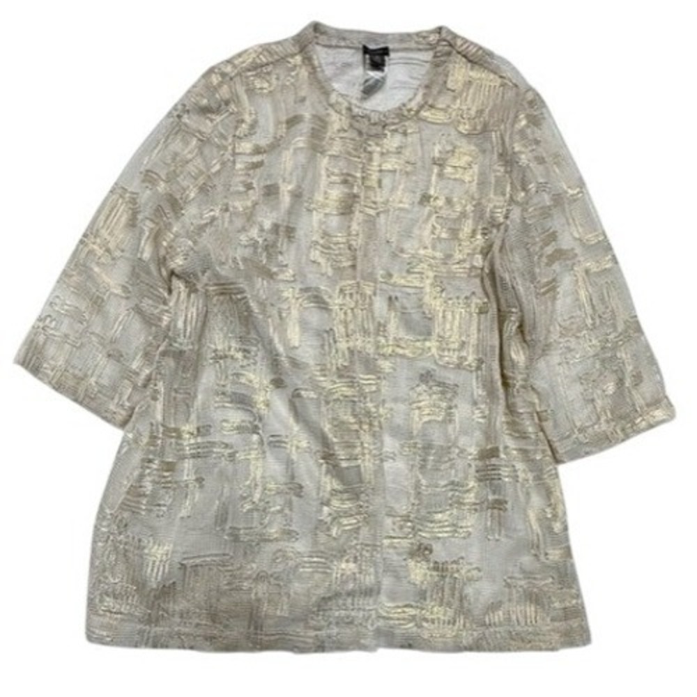 Travelers Collection by Chico's Gold Metallic Overlay Sheer Mesh Tunic Top Sz 3‎